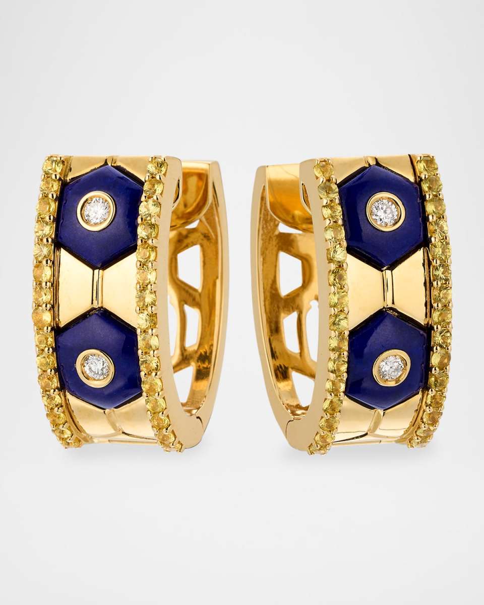 18K Yellow Gold Baia Sommersa Hoop Earrings with Diamonds, Sapphires and Lapis